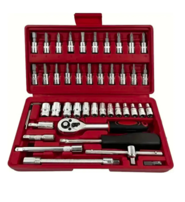 Jogo Soquetes 46 Peças Kit Ferramenta Completo Bits Catraca