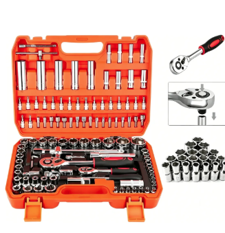 Jogo 108 Pcs Chave Catraca Soquete 1/2 E 1/4 Aço Crv